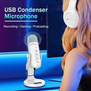Microphones professionnels blanc USB Condenser Microphone Studio Enregistrement micro pour PC Mobile Game Streaming Podcast Vocals YouTubeq