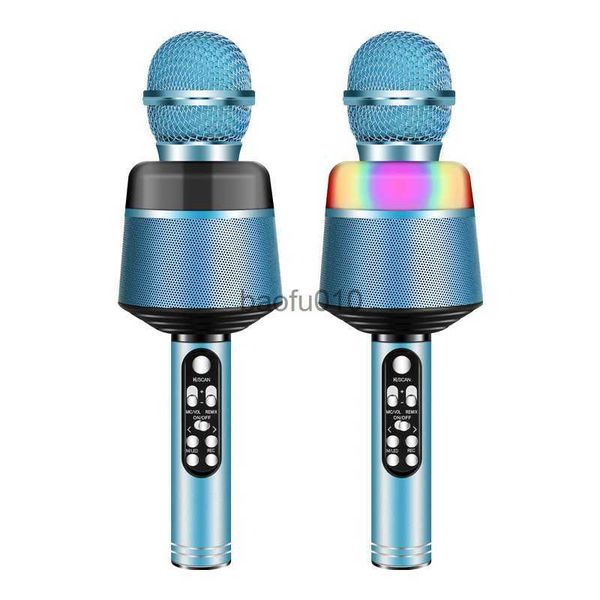 Microphones Professionnel Sans Fil Bluetooth Karaoké Microphone Coloré Éclairage Chant Enregistreur Lecteur De Musique Pour Ktv Fête D'anniversaire HKD230818