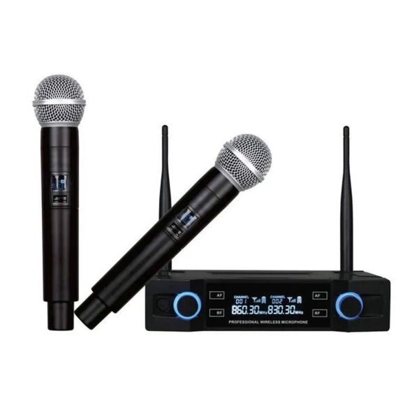 Microphones Professional Wireless Microphone KTV Karaoke TwoChannel Fréquence Auto Réglable Microphone Machine de chant pour la fête