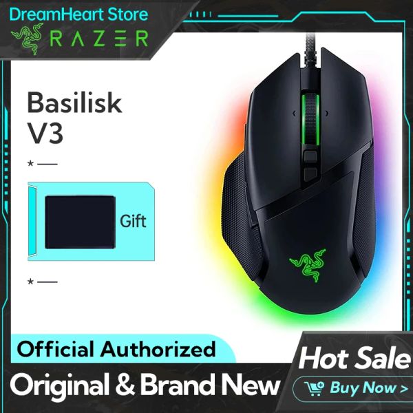 Microphones Razer Basilisk V3 Wire Gaming Mouse Gamer 26000 DPI Sensor optique Esports avec éclairage RVB pour ordinateur portable PC