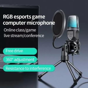 Microfoons RGB Condensador Microfoongaming Mic voor podcast -opname Studio Streaming Laptop Desktop PC