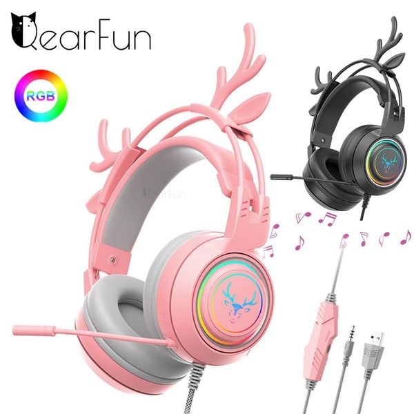 Micrófonos Rgb lindos auriculares para jugadores con micrófono, auriculares para juegos para niñas, para Pc, Ps4/5, Xbox, portátil, cancelación de ruido, auriculares con cable, regalo