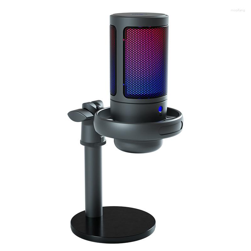 Microfones RGB Professional Condenser Gaming Mic Haptic Mute Mode Live dedikerad inspelningsmikrofon för PC Notebook