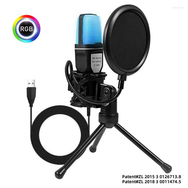 Microphones Microphone lumineux à sept couleurs RVB avec support USB Jeu vidéo pour ordinateur SF-666R