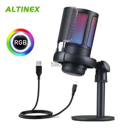 Microfoons RGB USB-gamingmicrofoon voor opname en streaming op PC Mac-hoofdtelefoonuitgang en aanraakmutes Button Light Altinex HKD230818