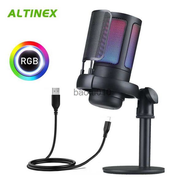 Micrófonos Micrófono para juegos USB RGB para grabación y transmisión en PC Mac Salida de auriculares y botón Touch-Mute Luz de respiración Altinex HKD230818