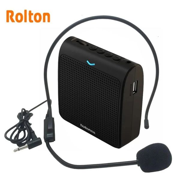 Micrófonos Rolton K100 Altavoz Micrófono portátil Mini amplificador de voz con radio FM USB para guía turística de profesores Formación de profesores 231116