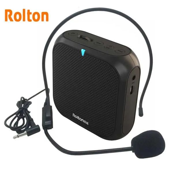 Micrófonos Rolton K400 Amplificador de voz portátil Megáfono Booster con micrófono con cable Louds er Soporte Radio FM MP3 Play 231206