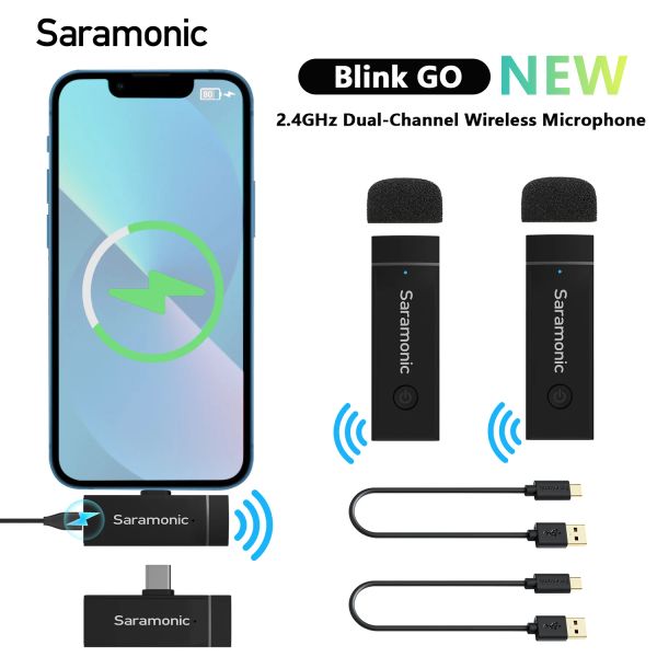 Microphones Saramonic Blink Go Professional 2,4 GHz DualChannel Wireless Lavalier Lapon Microphone pour PC Mobile iPhone Android Suite