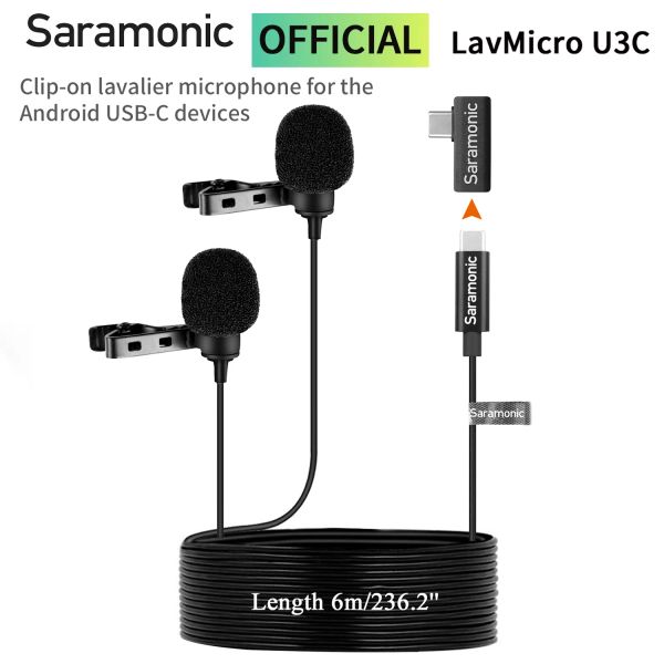 Microphones Saramonic Lavmicro U3C USB TYPEC CONDENSER DUAL LAVARE Microphone pour Android Smartphone YouTube Video Recording Vlog