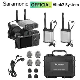 Microphones Saramonic Vlink2 Kit1/2 100m 2.4GHz Conenser Microphone Lavalier sans fil pour PC Mobile Android DSLR Streaming Youtube Blogger