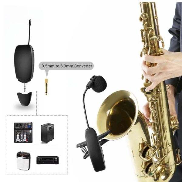 Microphones saxophone professionnel microphone sans fil uhf greenlok vocal enregistrer live show for saxophone trompette sax cor tuba flûte