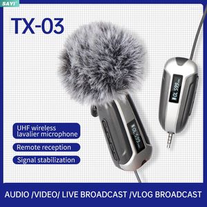 Microfoons Sayi TX-03 Wireless Lavalier Microphone voor DSLR Video Telefoon Camera Interview Camcorder Live Vlog-opname