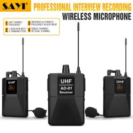 Microphones Sayi WM02 30 canaux Téléphone dslr Téléphone UHF Système de microphone Dual Lavalier jusqu'à 50 m pour l'enregistrement vidéo d'entrevue