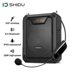 Micrófonos SHIDU 18W Amplificador de voz portátil para profesores IPX5 Altavoz Bluetooth 5.0 a prueba de agua con micrófono inalámbrico M808 231116