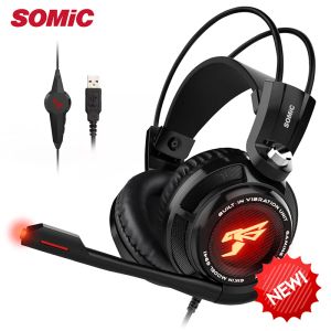 Microphones Somic G941 Gaming Headset 7.1 Sound Vibration Amplify Sound Headphone With Mic LED Light pour PS5 / PS4 / PC / ordinateur portable / ordinateur