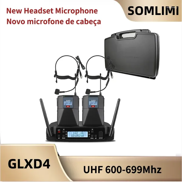 Microphones SOMLIMI 600-699 MHz GLXD4 avec boîtier Performance de scène Karaoké UHF Système de double casque professionnel Top vente