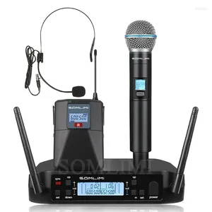 Microfoons Somlimi GLD58 Microfoon Wireless Professional UHF System Handheld Mic voor podium Speech Wedding Show Band Home Party Church