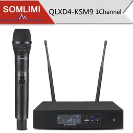Microphones Système de Microphone sans fil SOMLIMI portable bon condensateur Microfone QLXD4 KSM9HS Sem Fio Performances de scène professionnelles Mesa
