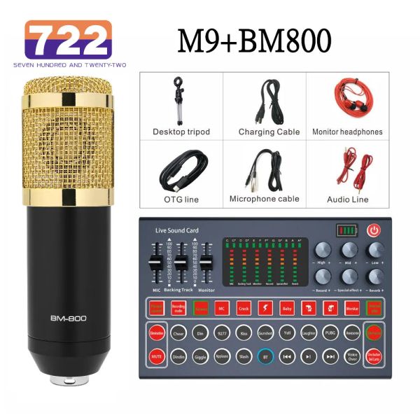 Microphones Sound Carte M9 Vocal Changer Dispositif Multifinectional Table externe pour USB Casque Mic Téléphone PC Réduction du bruit de diffusion en direct