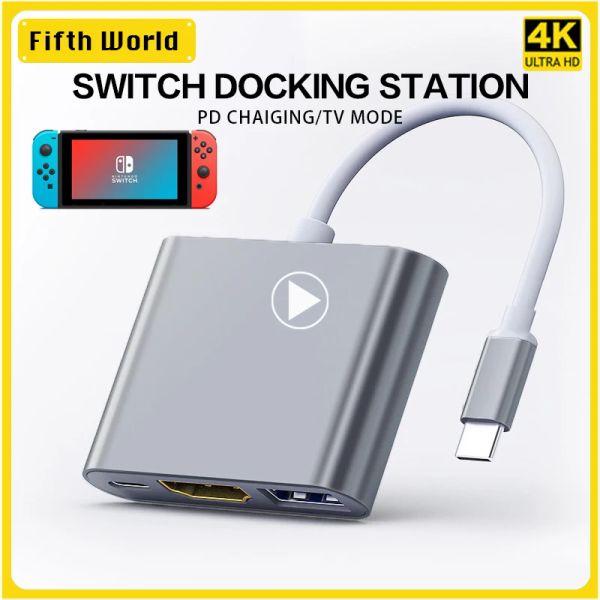 Microphones Switch Dock Dock TV Dock pour Nintendo Switch Portable Agking Station USB C à 4K HDMICOMPATIBLE USB 3.0 Hub pour Book Pro