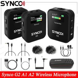 Micrófonos Synco G2 G2A1 G2A2 Microfono Wireless Lavalier Sistema de micrófonos de microfone para mesa de teléfonos inteligentes Cámara DSLR Vlogging Streaming YouTube