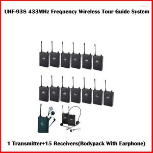 Micrófonos Takstar UHF-938 433MHz Frecuencia Sistema de guía turístico inalámbrico 50m Rango operativo 1 Transmisor 15 Receptores para guía