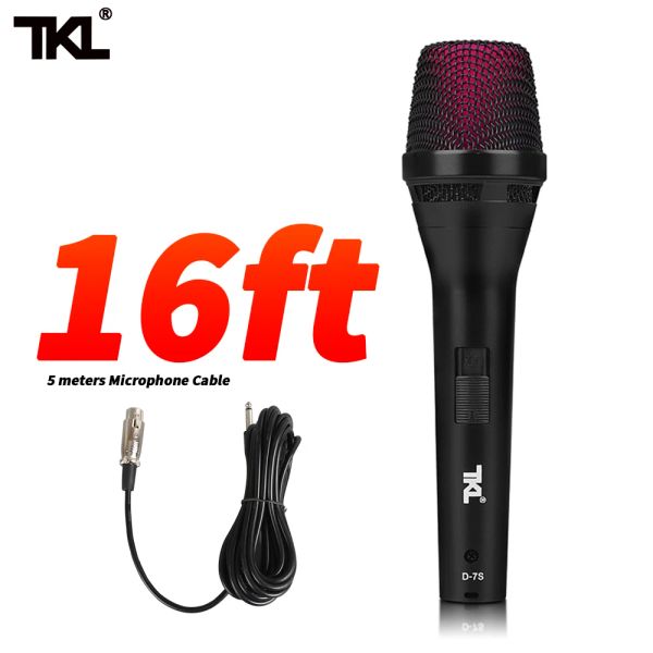 Micrófonos TKL Micrófono Dinámico Cardioide Vocal Vocal Cable de micrófono XLR 5M para altavoz de mezclador de karaoke familiar con interruptor de encendido/apagado D7S