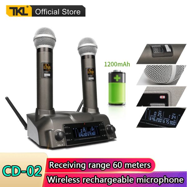 Microphones TKL UHF Microphone sans fil Automatique Rechargeable Dynamique Dynamique Système de microphone sans fil Karaoke Mic de réception de 60 m