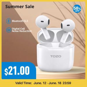 Microfoons Tozo A3 draadloze koptelefoon Bluetooth 5.3 oordopjes, half-in-ear-headsets met digitale oproepruisonderdrukking, premium geluid
