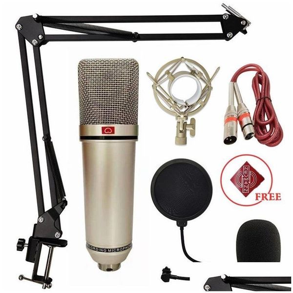 Microfoni U87 Microfono a condensatore professionale per la registrazione di podcast Kit di gioco dal vivo con supporto per braccio Shock Mount Neuman Drop Deliv Dh8Iv