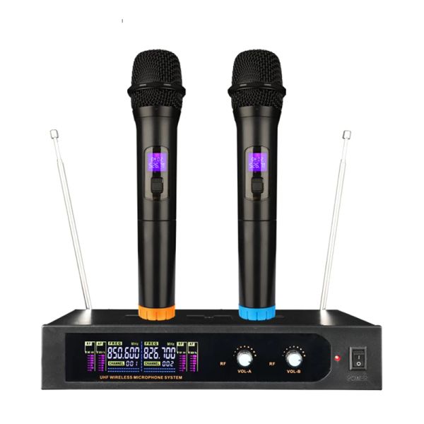 Microphones UHF Fréquence fixe Karook Microphone Double canaux Système de microphone sans fil Mic dynamique Handheld Dynamic pour Party Band Church Show