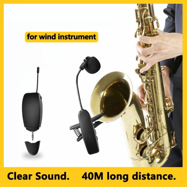 Microphones UHF saxophone micro-fil sans fil de microphone Clip sur des instruments de musique pour saxophone Trumpette Horn SAX TUBA FLUTE Clarinette