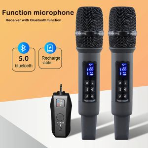 Microfoons UHF Wireless Handheld Dynamic Karaoke Microfoon Bluetooth -ontvanger Voer professionele thuisreverb Hoge en lage bas uit