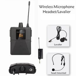 Micrófonos Micrófono de auriculares inalámbricos UHF con receptor transmisor Pantalla digital LED Transmisor de petaca para enseñanza en vivo