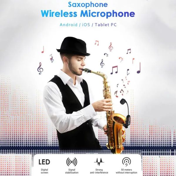 Microphones UHF Instrument sans fil microphone Mic de condenseur avec des amplificateurs de voix d'écran LED pour les cornes Trumpes Clarinettes Saxophones Stage
