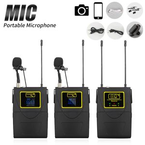 Micrófonos UHF Sistema de micrófono inalámbrico Lavalier Micrófono de solapa inalámbrico dual Conector de 3,5 mm para cámara IOS DSLR Youtube Podcast Grabación de video