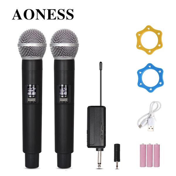 Microphones Microphone sans fil UHF, charge 5V, batterie rechargeable gratuite, plug and play, 65MM, 50M, distance de réception, chant à la maison, 231204