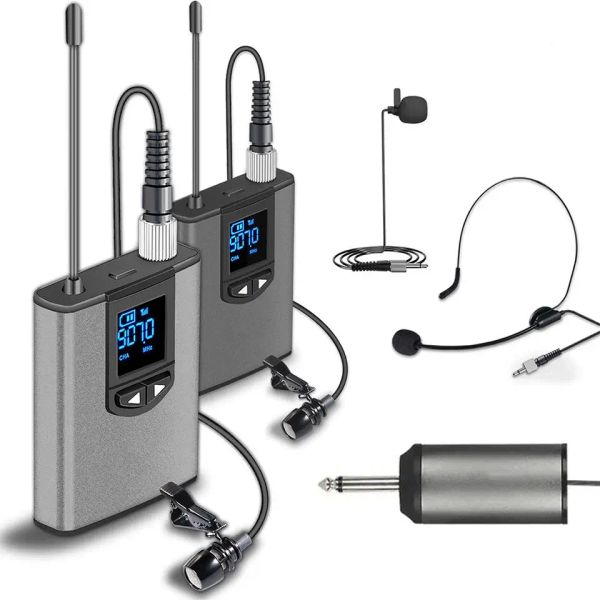 Micrófonos UHF Micrófono inalámbrico Conjunto con transmisor Bodypack y mini receptor recargable para Vlogging/DSLR Camera/Mobile