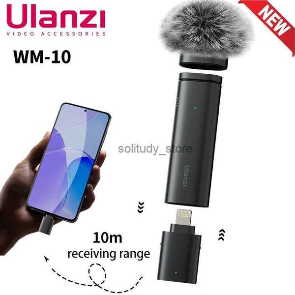 Micrófonos Ulanzi WM-10 Wirels Micrófono Lavalier 1 a USB C Adecuado para iPhone Android con esponja en vivo a prueba de viento