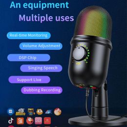 Microphones USB Condenser Microphone RGB Vocales professionnelles Streams Mic Recording Studio Micro pour PC Youtube Video Gaming Mikrofo / Microfon