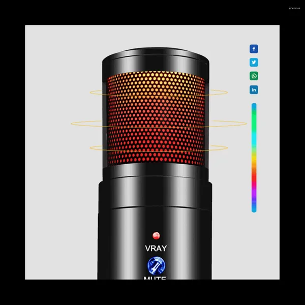 Micrófonos Micrófono de escritorio USB Condensador RGB Juego Monitor de grabación de conferencias en vivo