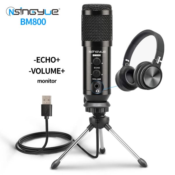 Microphones Microphone USB pour les jeux informatiques, condenser le micro avec écho et surveillance, pour l'enregistrement de Studio pour ordinateur portable PC, streaming, fiche et lecture