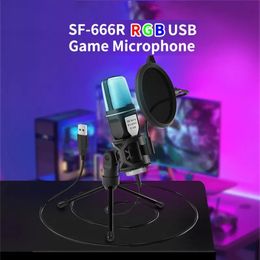 Micrófonos Micrófono USB RGB Microfone Condensador Wire Gaming Mic para Podcast Recording Studio Streaming Laptop Desktop PC 231109