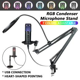 Microphones USB RVB Light Condenser Microphone pour ordinateur USB PC microphone micro Stand pour le jeu vidéo en direct Streaming Enregistrement