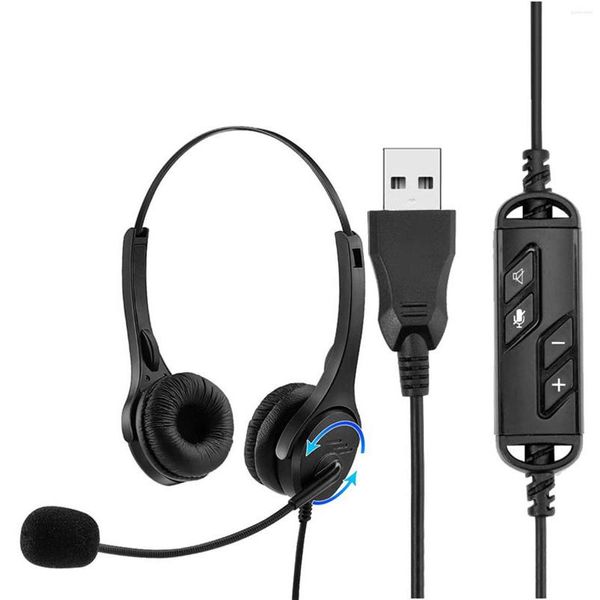 Microphones Casque d'ordinateur filaire USB Casque binaural mains libres avec volume du microphone et bouton de sourdine pour les affaires du centre d'appels de bureau