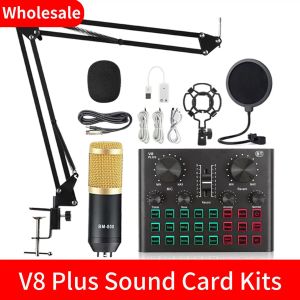 Microphones V8 Plus Mixer Sound Carte Chinging Noise Reduction Portable Microphone Voice BM800 Live Broadcast for Phone Computer Record D6