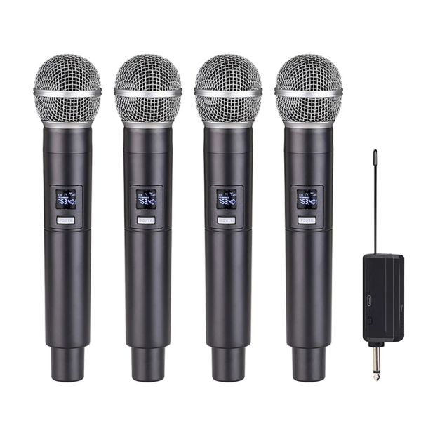 Microphones VHF sans fil double manuel microphone karroke microphone avec récepteur rechargeable pour le discours de la fête de mariage club