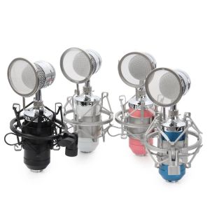 Micrófonos al por mayor de estudio BM8000 Estudio de grabación Condensador Micrófono con cable con filtro de soporte de soporte de plug de 3.5 mm para KTV Karaoke