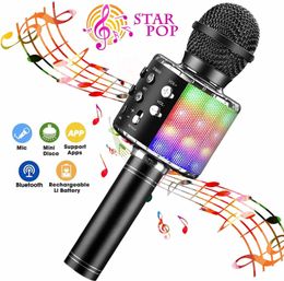 Microfoons Draadloze 4 in 1 Bluetooth Karaoke Microfoon Draagbare Luidspreker Machine Handheld Thuis KTV Speler met Opnamefunctie 230725